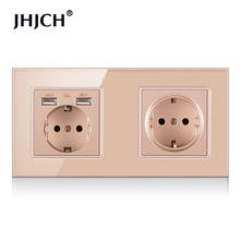 Jhjch 16A EU Standard Wall Socket Crystal Glass Panel Power Outlet Grounded With Child Protective Door golden 2024 - buy cheap