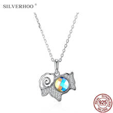SILVERHOO Cute Sheep Animal Pendant Necklace Sterling Silver 925 Jewelry Dazzling Austria Crystal Necklaces For Women Party Gift 2024 - buy cheap