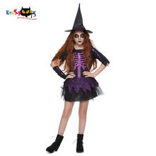 Eraspooky Gothic Witch Cosplay Horror Skeleton Dress Girls Halloween Costume For Kids  Purple Glitter Bone Tutu Skirt Witch Hat 2024 - buy cheap