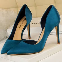 2021 Newest Women 9.5cm High Heels Blue Pumps Female Escarpins Luxury Tacons Lady Party Prom Scarpins Burgundy Green Dress Shoes 2024 - buy cheap