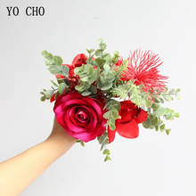 YO CHO Red Roses Lavender Artificial Flowers Wedding Bouquet Silk Flowers Fake Bouquet Christmas Home Decoration Wedding Flowers 2024 - buy cheap