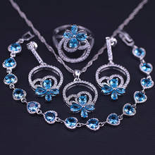 Sky blue zircônia 925 bijuteria de prata, fantasia joias para mulheres conjunto de brincos colar com pulseira na loja 2024 - compre barato