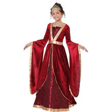 Girls Halloween Outfit Girl Maxi Dress Medieval Red Velvet Princess Costume Renaissance Cosplay Kids Clothes Fantasy 2024 - buy cheap