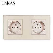 UNKAS French Standard Electrical Wall Socket 2 Gang 172mm * 86mm Tempered Crystal Glass Panel Outlet 2024 - buy cheap
