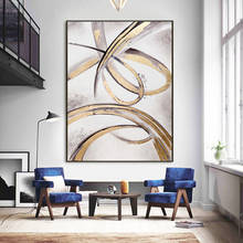 Pintura a óleo dourada abstrata artesanal, arte moderna para parede, pintura em tela para decoração de sala de estar, pintura a óleo, pintada à mão, abstrata 2024 - compre barato