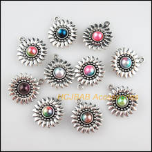 10Pcs Tibetan Silver Tone Sunflower Mixed Acrylic Round Charms Pendants 20x24mm 2024 - buy cheap