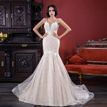 Vestido De novia De sirena con apliques De cuentas, elegante, De encaje, con tirantes De hombro, con cremallera y trompeta 2024 - compra barato