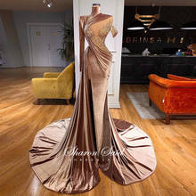 Vestido de noche de sirena de terciopelo marrón de Dubái para mujer, vestidos de fiesta de boda, de lujo, de manga larga con abertura lateral, estilo árabe 2024 - compra barato