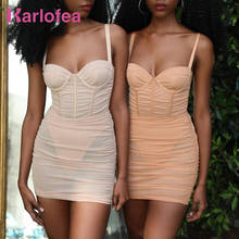 Karlofea New Female Sheer Mesh Mini Dress Sexy Bustier Padded Underwired Cups Boned Corset Dress Beach Nightclub Party Outfits 2024 - buy cheap