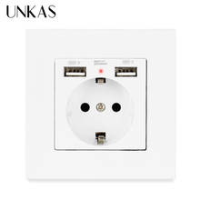 UNKAS PC Plastic Panel Wall Socket Dual USB Charging Port 2.1A 16A Russia Spain Wall Socket EU Power Outlet 2024 - buy cheap