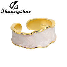 Shuangshuo-Anillo de Metal Irregular para mujer y niña, anillo de epoxi con esmalte de dedo índice, ancho abierto y redondo, joyería de boda 2024 - compra barato