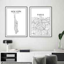 Современный черный белый Нью-Йорк Лондон Париж Карта холст картина, печатный плакат настенные художественные фотографии для гостиной интерьер домашний декор 2024 - купить недорого