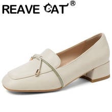 REAVE CAT-zapatos de tacón de 2021 cm para mujer, mocasines concisos con punta cuadrada y nudo, talla 32-47, color negro, Beige, albaricoque, A4203, 3,5 2024 - compra barato