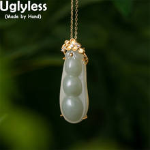 Uglyless Natural Jadeite Pea Pendants for Women Gemstones Beans Necklaces NO Chain Gold 925 Silver Creative Plants Jewelry Gems 2024 - buy cheap