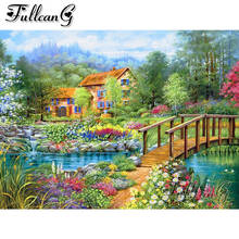 FULLCANG-pintura de diamante 5d diy de paisaje de cabaña de jardín, bordado de diamantes de imitación cuadrados y redondos, decoración, oferta FC3198 2024 - compra barato