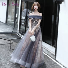 He's Bride New Boat Neck High-end Sequines Pattern Evening Dress Dark Grey Formal Prom Gown Elegant Banquets Dress Party Vestido 2024 - buy cheap