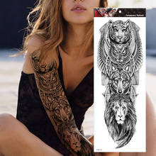 Large Arm Sleeve Tattoo Tiger Skull Owl Waterproof Temporary Tatto Sticker Fox Lion Body Art Full Fake Tatoo Women Men 2024 - купить недорого