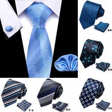 Men Tie Navy Gold Feather Pattern Business Formal Necktie Handkerchief Cuffinks Ring Set Jacquard Woven Silk Wedding Tie 2024 - buy cheap