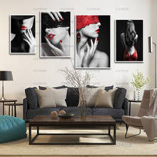 Decoração moderna cartaz vermelho e preto mulher arte foto pintura em tela impressão hd casa arte da parede decoração para o quarto 2024 - compre barato