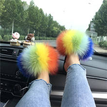 Women's Fox Fur Slippers Ladies Fashion Fluffy Furry Shoes Female Outdoor Casual Non-Slip Flip Flops Luxury Flat Plush Slides 2024 - buy cheap