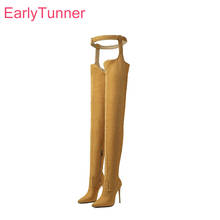  Brand New Sexy Gold Black Women Thigh High Stripper Boots Super High Heels Lady Dance Pole Shoes Plus Big Size 10 43 47 2024 - buy cheap