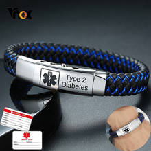 Vnox-brazaletes médicos personalizados para hombres, brazalete de cuero trenzado elegante, recordatorio de emergencia, ID, grabado gratis 2024 - compra barato
