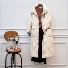 Jaqueta longa de cintura larga feminina, casaco elegante com gola alta, quente e ondulado, moda outono e inverno 822 2024 - compre barato