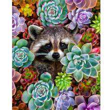 DIY 5D Diamond Painting Succulent Plants Cross Stitch Kit Full Drill Embroidery Raccoon Animal Mosaic Art Picture of Rhinestones 2024 - buy cheap