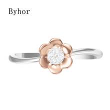 Bymento anel de diamantes naturais cor sólida, 14k + ouro rosa 0,032ct h/si, joias finas para mulheres, anel de flores, faixa de casamento e noivado na moda 2024 - compre barato
