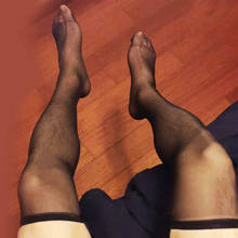 Men Sexy Stockings Rib Top Cuff Transparent Silk Stocking Men's Thigh High White Black Stockings Medias De Hombre Dropshipping 2024 - buy cheap