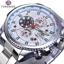 Forsining Men Fashion Mechanical Watch White Automatic 3 Sub Dial Multifunction Calendar Full Stainless Steel Belts Montre Homme 2024 - buy cheap