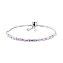 Genuine 925 Sterling Silver Bracelet Pink & Clear CZ Sparkling Slider Bracelets for Women DIY Making Fine Jewelry pulseras 2024 - buy cheap