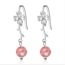 LULU-PIG New 925 Silver Long Style Strawberry Crystal Earhook Spring Pink Natural Crystal Pendant ED782 2024 - buy cheap