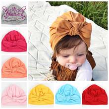 Nishine 19.5*17.5 CM Solid Color Cotton Hats Cute Bunny Ears Baby Caps Knotted Bonnet Newborn Accessories Clothing Decoration 2024 - buy cheap