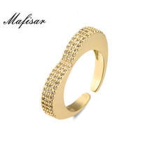 Mafisar anel de luxo com 3 fileiras, anel dourado aberto com cor de coração, moda feminina, joia geométrica aaa cz para casamento, presente de noivado 2024 - compre barato