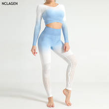 Sport Set Leggings And Top Fitness Yoga Suit Women Gym Gradual Change Long Sleeve Seamless Hollow Out Workout Sportswear NCLAGEN 2024 - buy cheap