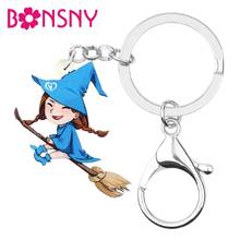 Bonsny Acrylic Halloween Anime Broom Witch Girl Key chains Key Rings Bag Car Wallet Purse Keychains Women Girls Decorations Gift 2024 - buy cheap