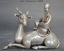 Китайский буддизм, серебро, бесмортный Бог долголетия, аттракцион, животное, олень, статуя, Декоративная скульптура для сада, 100%, настоящая латунь, бронза 2024 - купить недорого