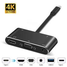 Adaptador de hub 5 em 1, vga, usb, pd, cabo de áudio, compatível com hdmi, usb 3.0 2024 - compre barato