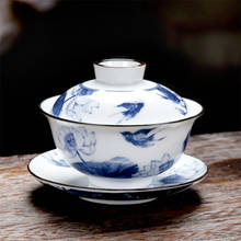 Bule de chá grande, porcelana azul e branca, retrô, com tampa, de cerâmica, escritório, para uso doméstico, kung fu 2024 - compre barato