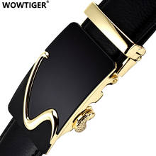 WOWTIGER golden letter Automatic Buckle black 35mm width Male Cowhide Leather Belts For Men Luxury Brand clothing men belt 2024 - buy cheap