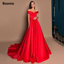 Simple Red Long Evening Dresses Off the Shoulder High Slit Formal Evening Gowns for Women Sleeveless Satin A-Line Prom Dresses 2024 - buy cheap