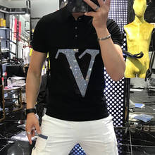 Spring And Summer New Products Launched Hot Drilling Brand Letter Men's Polo Shirt Lapel Short-Sleeved Male Tops 2024 - buy cheap