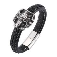 Fashion Eagle Bracelet For Men Jewelry Black Leather Bracelets Stainless Steel Magnetic Buckle Punk Bracelet SP0189 2024 - buy cheap