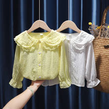 Blusas para o bebê da menina roupas primavera criança crianças camisa branca moda manga longa algodão rendas lapela camisas crianças meninas topos 2024 - compre barato