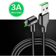 Micro USB кабель 3A Быстрый провод для быстрой зарядки для samsung S7 Xiaomi 90 градусов Microusb шнур Android мобильный телефон провод 1 м 2 м 2024 - купить недорого