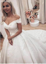 Gorgeous Lace Ball Gown Wedding Dresses Princess Off The Shoulder Lace Up Back Muslim Bride Wedding Gowns Marrige 2024 - buy cheap