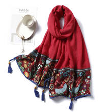 Bufanda de algodón para mujer, Hijab bordado Floral, Pashmina, chales suaves con borlas, pañuelo musulmán para la cabeza, moda 2021 2024 - compra barato