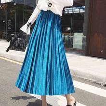 Falda larga plisada de terciopelo para mujer, falda elegante con cintura elástica de Color sólido, larga y Swing 2024 - compra barato