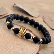 Pulseira com pingente de coroa cz, bracelete preto fosco para homens e mulheres, joias para pulseiras masculinas 2024 - compre barato